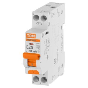 Дифференциальный автомат TDM 1П+Н C25А 30мА тип АС однофазный электронный 4,5кА 1 модуль АВДТ63М (дифавтомат, АВДТ)
