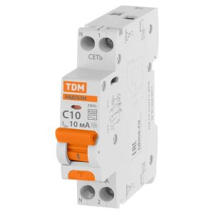 Дифференциальный автомат TDM 1П+Н C10А 10мА тип АС однофазный электронный 4,5кА 1 модуль АВДТ63М (дифавтомат, АВДТ)
