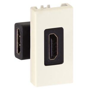 Розетка проходная угловая Simon 27 для подключения HDMI-разъема v1.3 узкий модуль, слоновая кость (бежевый)