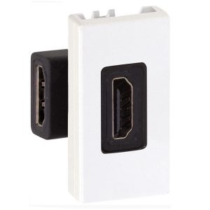 Розетка проходная угловая Simon 27 для подключения HDMI-разъема v1.3 узкий модуль, белый