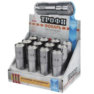 Фонарь Трофи TM9-box12 9LED, алюминий, батареи 3хAAA в комплекте