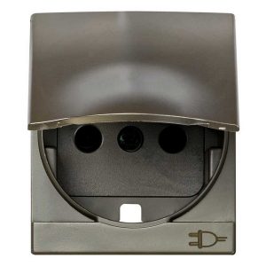 Накладка с защитными шторками Simon 82C и крышкой на розетку с заземляющим контактом, шампань