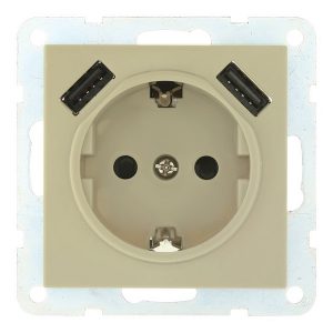 Розетка с заземляющим контактом Экопласт + 2хUSB разъем, 2А LK60, бежевый
