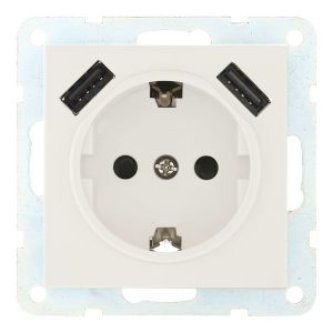 Розетка с заземляющим контактом Экопласт + 2хUSB разъем, 2А LK60, белый