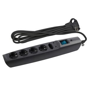 Сетевой фильтр ЭРА 5 розеток+2USB, кабель 2 метра, черный SFU-5es-2m-B