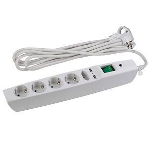 Сетевой фильтр ЭРА 5 розеток+2USB, кабель 2 метра, белый SFU-5es-2m-W