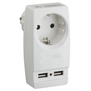 Зарядое устройство ЭРА Polynom 1х220V + 2xUSB 2100mA, белый SP-1e-USB-W 5055945555677