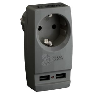 Зарядое устройство ЭРА Polynom 1х220V + 2xUSB 2100mA, черный SP-1e-USB-B 5055945555684