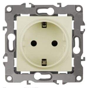 Розетка ЭРА 2P+E Schuko со шторками 16A-250В IP20 12, слоновая кость 12-2102-02 (бежевый)