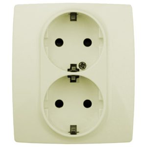 Розетка ЭРА 2X2P+E Schuko со шторками 16A-250В IP20 12, слоновая кость 12-2104-02 (бежевый)