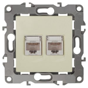 Розетка информационная двойная ЭРА 2XRJ45 кат.5е IP20 12, слоновая кость 12-3108-02 (бежевый)