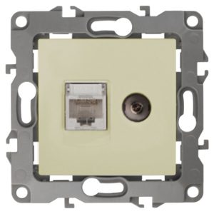 Розетка комбинированная ЭРА RJ45 кат.5е +TV IP20 12, слоновая кость 12-3110-02 (бежевый)