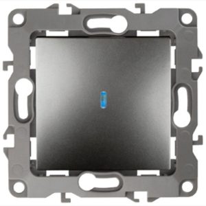 Выключатель с подсветкой ЭРА 10АХ-250В IP20 12, графит 12-1102-12