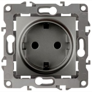 Розетка ЭРА 2P+E Schuko 16A-250В IP20 12, графит 12-2101-12