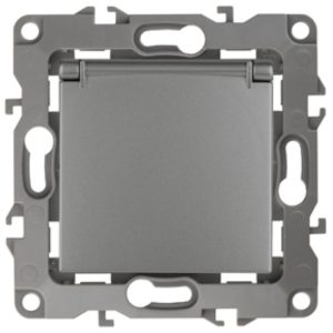 Розетка ЭРА 2P+E Schuko со шторками с крышкой 16A-250В IP20 12, графит 12-2103-12