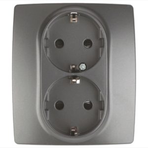 Розетка ЭРА 2X2P+E Schuko со шторками 16A-250В IP20 12, графит 12-2104-12