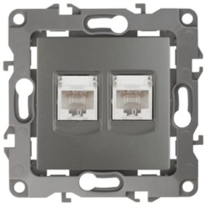 Розетка информационная двойная ЭРА 2XRJ45 кат.5е IP20 12, графит 12-3108-12