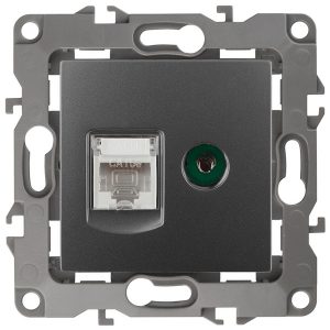 Розетка комбинированная ЭРА RJ45 кат.5е +TV IP20 12, графит 12-3110-12