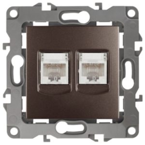 Розетка информационная двойная ЭРА 2XRJ45 кат.5е IP20 12, бронза 12-3108-13