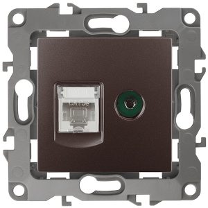 Розетка комбинированная ЭРА RJ45 кат.5е +TV IP20 12, бронза 12-3110-13