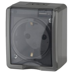 Розетка ЭРА Эксперт 2П+3 16A-250В открытой установки IP54 серый 11-2401-03