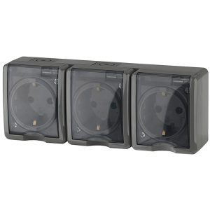 Розетка ЭРА Эксперт 3х2П+3 шторки 16A-250В открытой установки IP54 серый 11-2406-03