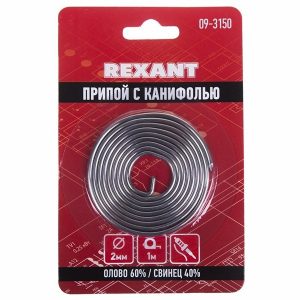 Припой с канифолью Rexant d2.0мм спираль 1м (Sn60 Pb40 Flux 2.2 %) блистер