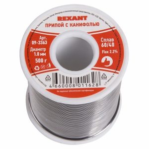Припой с канифолью Rexant 500г d1.0мм (Sn60 Pb40 Flux 2.2 %)
