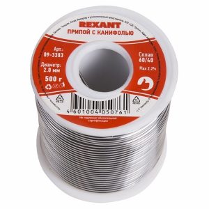Припой с канифолью Rexant 500г d2.0мм (Sn60 Pb40 Flux 2.2 %)