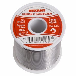 Припой с канифолью Rexant 1000г d1.0мм (Sn60 Pb40 Flux 2.2 %)