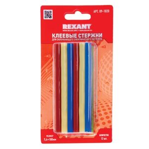 Клеевые стержни Rexant 7,4мм 100мм цветные (упак. 12шт.)