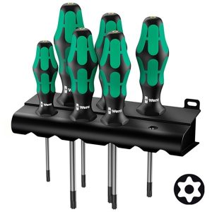 Набор отверток звездочка с отверстием 6 штук на подставке Wera Kraftform Plus TORX BO 367/6 Rack