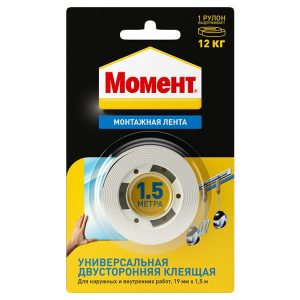 Двусторонняя клеящая Монтажная лента Момент Монтаж 1,5м 12кг 1714773 / 4600611240985