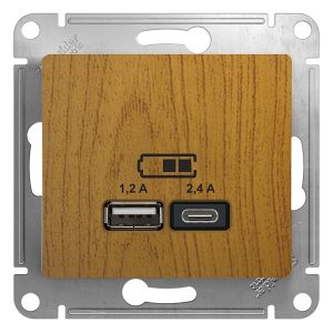 Зарядное устройство USB SE Glossa тип A+С 5В/2,4 А 2х5В/1,2 А,, дерево дуб