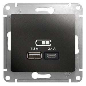 Зарядное устройство USB SE Glossa тип A+С 5В/2,4 А 2х5В/1,2 А,, антрацит
