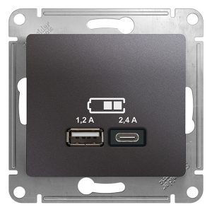 Зарядное устройство USB SE Glossa тип A+С 5В/2,4 А 2х5В/1,2 А,, графит