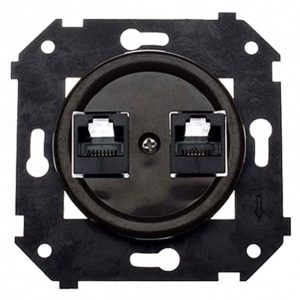 Механизм с накладкой розетки 2хRJ45 кат.5е Bironi Шедель, пластик коричневый