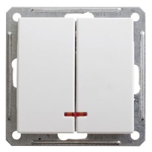 Двухклавишный выключатель с подсветкой SE W59 10A механизм, белый
