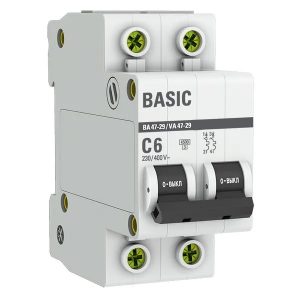 Автоматический выключатель EKF Basic ВА 47-29 2P 6А (C) 4,5кА (автомат электрический)