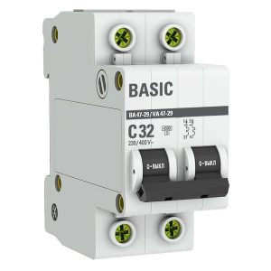 Автоматический выключатель EKF Basic ВА 47-29 2P 32А (C) 4,5кА (автомат электрический)