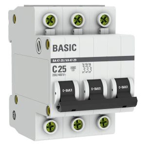 Автоматический выключатель EKF Basic ВА 47-29 3P 25А (C) 4,5кА (автомат электрический)
