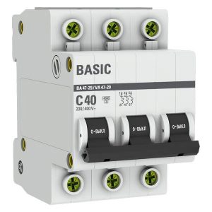 Автоматический выключатель EKF Basic ВА 47-29 3P 40А (C) 4,5кА (автомат электрический)