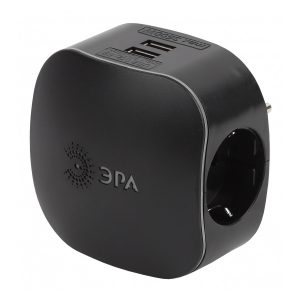Тройник ЭРА SP-3e-USB-BLACK 3 гнезда 220V + 2xUSB 2100mA c заземлением со шт (черный)