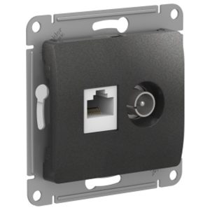 Розетка двойная SE Glossa ТВ + компьютерная RJ45 кат.5E механизм, антрацит