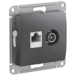 Розетка двойная SE Glossa ТВ + компьютерная RJ45 кат.5E механизм, графит