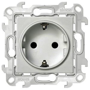 Розетка Simon 24 Harmonie 2К+З Schuko с защитными шторками, алюминий