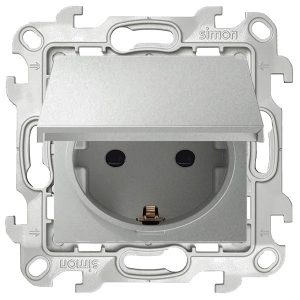 Розетка Simon 24 Harmonie 2К+З Schuko IP44, алюминий