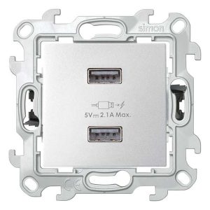 Розетка Simon 24 Harmonie 2хUSB, алюминий