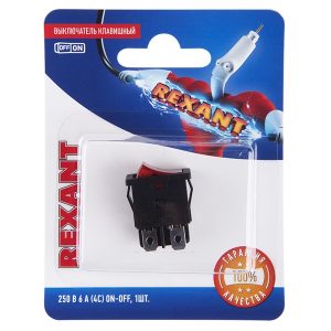 Выключатель клавишный Rexant 250V 6А (4с) ON-OFF красный с подсветкой (блистер) Мини