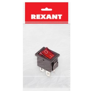 Выключатель клавишный Rexant 250V 6А (4с) ON-OFF красный с подсветкой (1шт. в пакете) Мини